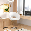 VECELO Velvet Accent Chair, Adjustable Luxury Vanity & Dining Chair with Gold Barstool Base, 360°Swivel Upholstered Armchair for Living Room, Bedroom, Home Office, Pearl White