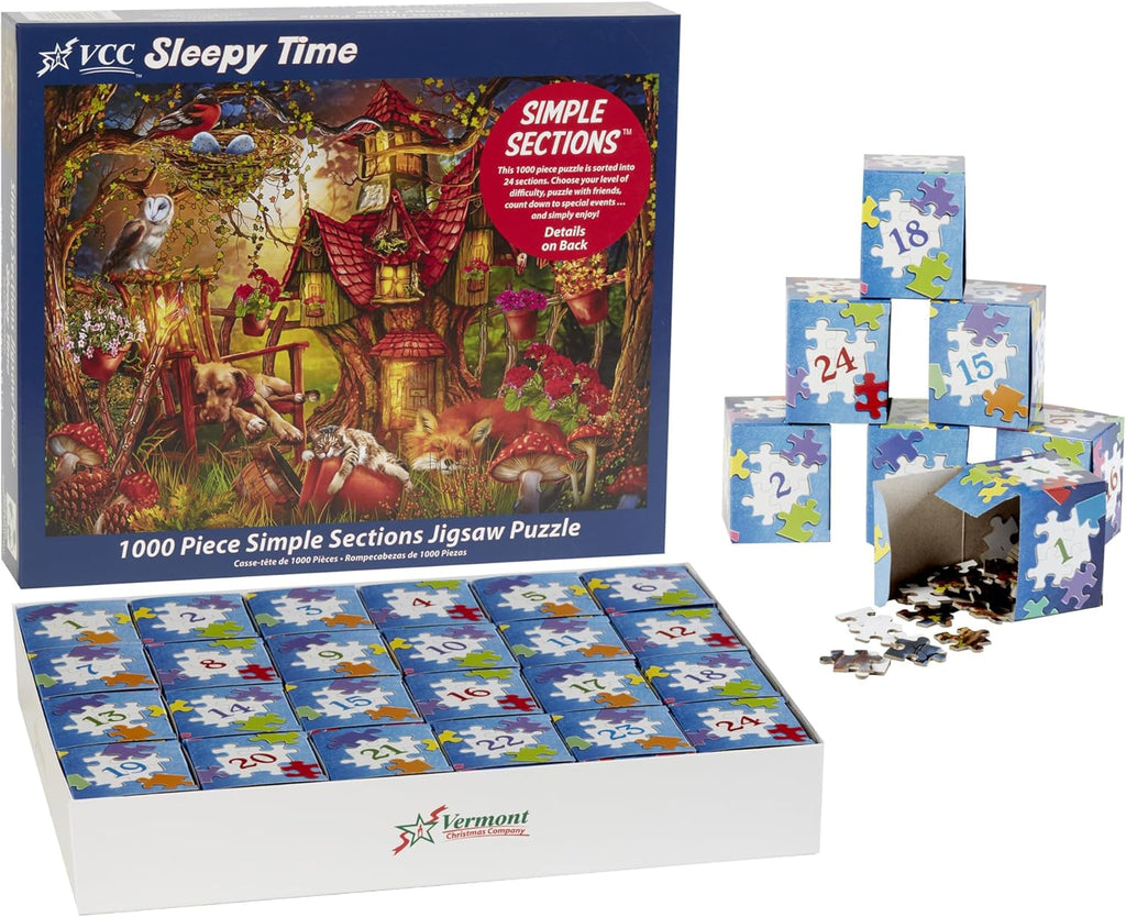 Vermont Christmas Company Sleepy Time Simple Sections® Jigsaw Puzzle - 1000 Pieces - 24 Sections for Custom Difficulty
