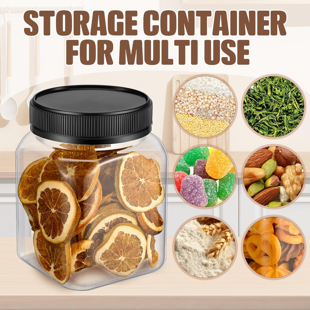 Nosiny 12 Pcs 24 oz Clear Plastic Jars with Lids Square Plastic Container Large Candy Jars with Screw on Lids Refillable Kitchen Storage Containers for Dry Food, Coffee (Black)