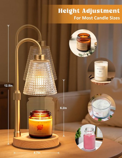 Innqoo Candle Warmer Lamp - Wood Color & Clear Design | Dimmable, Adjustable Height for Jar Candles & Wax Melts