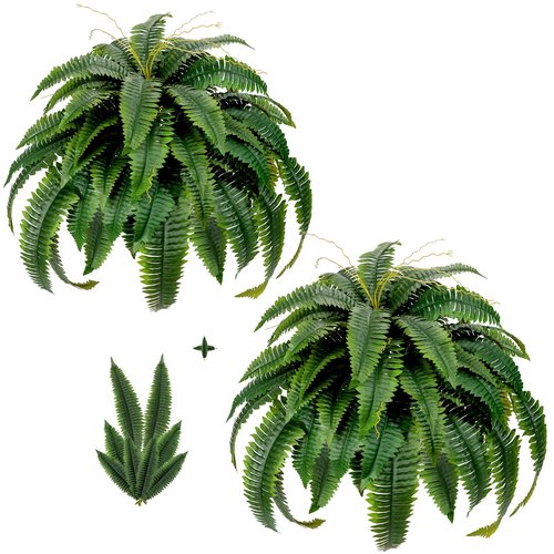 Fake Plants Artificial Boston Fern Bush - 2PCS 45Inch Fake Ferns with 55 Fronds, Large Hanging Faux Plants Decor, Faux Fern Vines Silk Greenery for Outdoor Indoor, Porch, Farms, Patio, Office