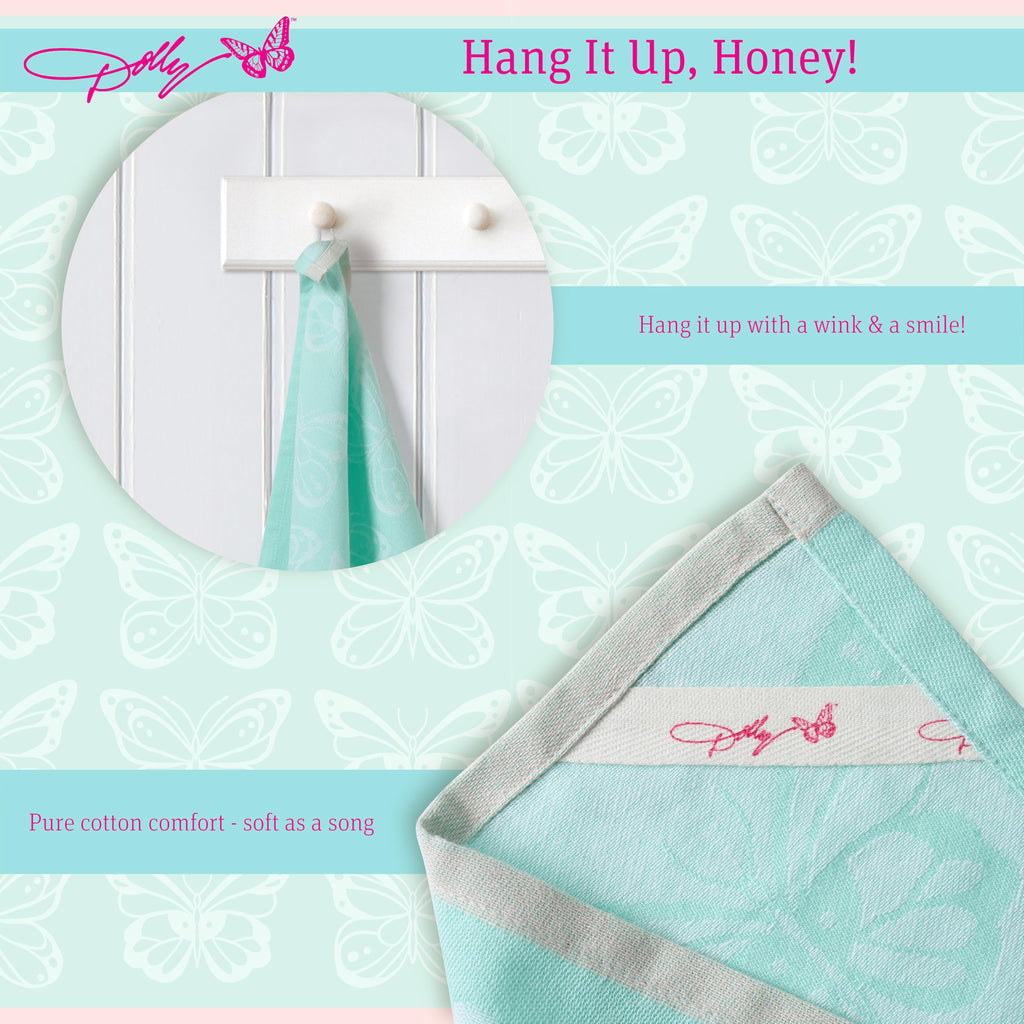 Dolly Parton Apron & Kitchen Towel Set, Kitchenware 100% Cotton Cute Chef Apron and a Jacquard Woven Kitchen Towel, Made with a Beautiful Pattern for Your Décor - Teal Plaid and Butterfly