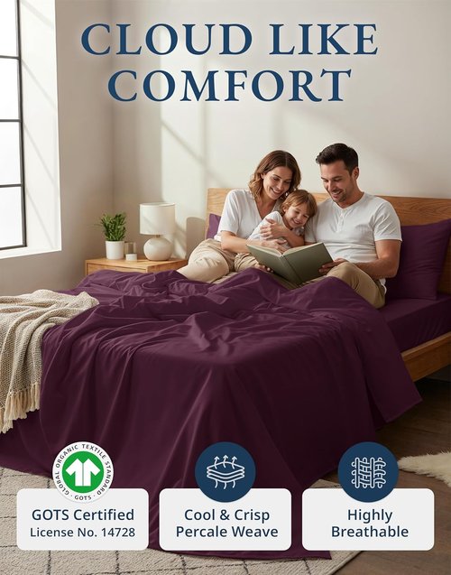LANE LINEN Twin XL Sheet Set - 100% Organic Cotton, Eco-Friendly & Naturally Cooling - Windsor Wine