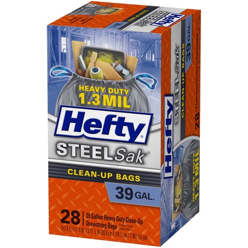 Hefty SteelSak Heavy Duty Large Clean-Up Trash Bags, 39 Gallon, 28 Count