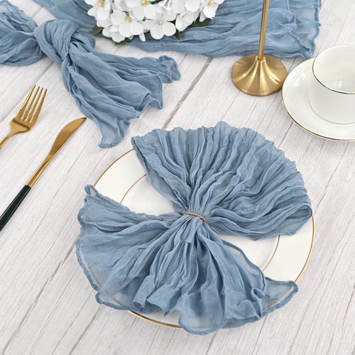 Gauze Cheesecloth Napkins Set of 96, 20 x 20 Inch Wrinkled Rustic Boho Linen Dinner Napkins Decorative Table Napkins for Wedding,Dinner,Family Everyday Use/Parties(Dusty Blue)