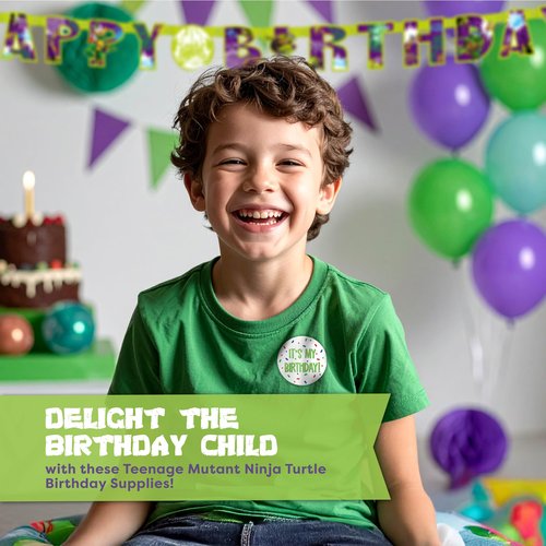 Teenage Mutant Ninja Turtle Birthday Decorations for Party | Serves 16 Guests | Banner, Tablecloth, Plates, Napkins, Door Poster Backdrop | Officially Licensed