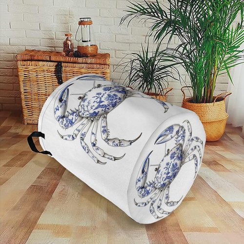 Chinoiserie Crab Laundry Basket Foldable Laundry Hamper with Handles Clothes Storage Bin for Household Bedroom Bathroom Dorms 17.3"x13.6"
