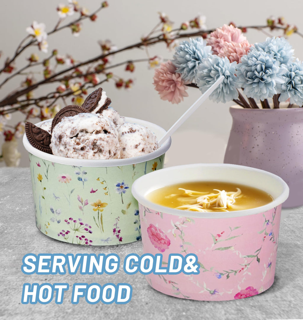 Nihuecne 50 Pcs 9 oz Floral Themed Disposable Dessert Paper Bowls in 5 Designs, Disposable Snack and Soup Bowls for Events, Game Day, Birthday Party Supplies, Perfect for Hot or Cold Food