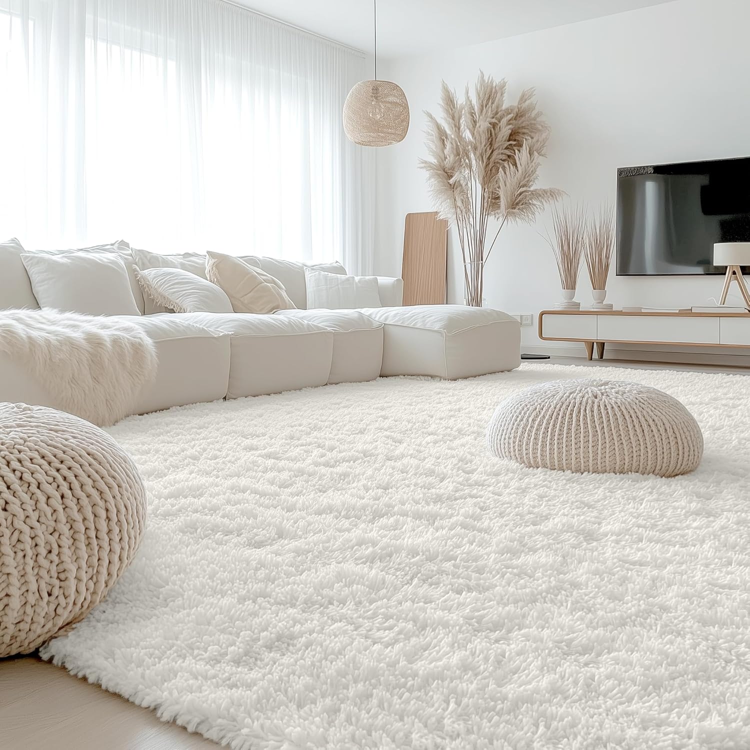 OLANLY Large Area Rugs - Soft Fluffy Shaggy Carpet for Living Room & Bedroom | Machine Washable Ivory