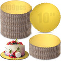 Nuenen 100 Packs Gold Cake Boards Round 10 Inch Cakeboard Circle Scallop Edge Cardboard Base Boards Disposable Cake Plate Grease Proof and Oil Proof Suitable for Wedding Birthday Decorating