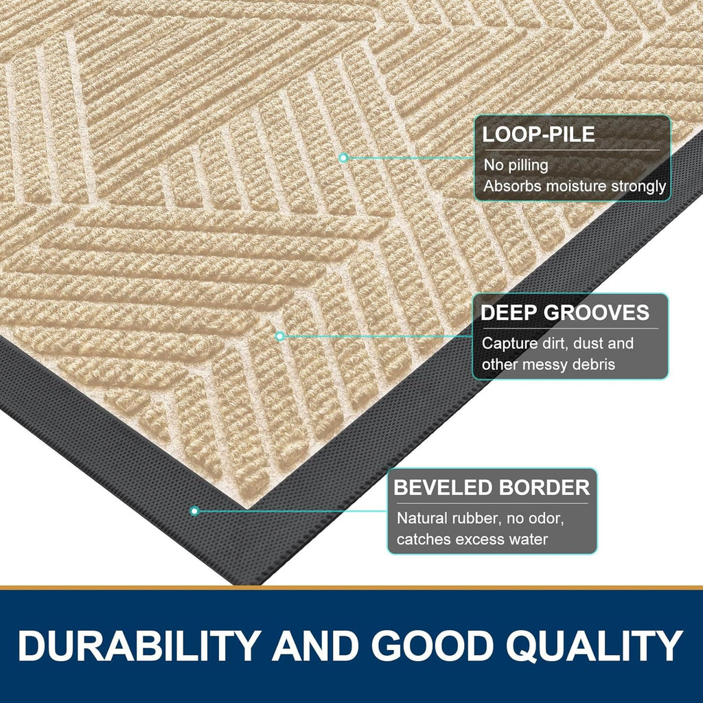 Smiry Heavy-Duty Natural Rubber Front Door Mat - Traps Dirt & Moisture | Irregular Triangle (29.5x17, Beige)