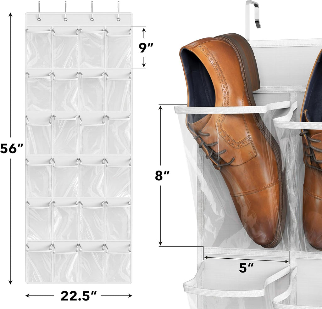 Simple Houseware Over The Door Hanging Shoe Organizer - 24 Large Clear Pockets, White (56" x 22.5")