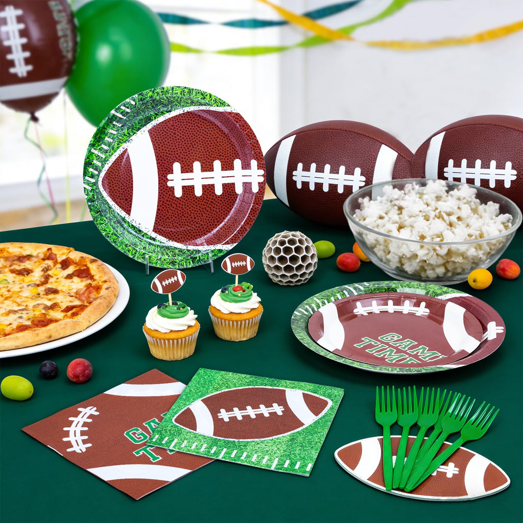 ZVK Serve 50 Football Party Paper Dessert Plates Dinner Plates Napkins with Forks Set Disposable Dinnerware