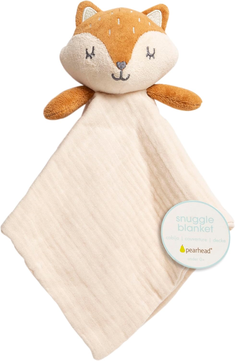 Pearhead Fox Baby Lovey - Organic Cotton Muslin Security Blanket | Soft, Breathable Snuggle Toy for Newborns 0+ Months