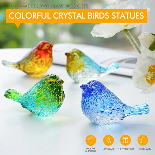 LOULIQIGIFT Set of 4 Glass Bird Crystal Collectible Figurines Valentines Gifts for Bird Lovers Red Bird Stuate Decor for Party Wedding Anniversary