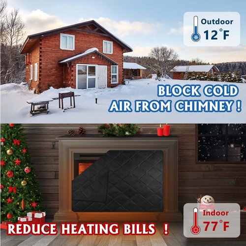 Magnetic Fireplace Cover Blanket Draft Stopper 45*34in Brick Fireplace Screen Insulation Cover Chimney Cold Air Blocker with Strong Magnet Hook-and-Loop Fasteners for Winter Iron Frame Stops Heat Loss