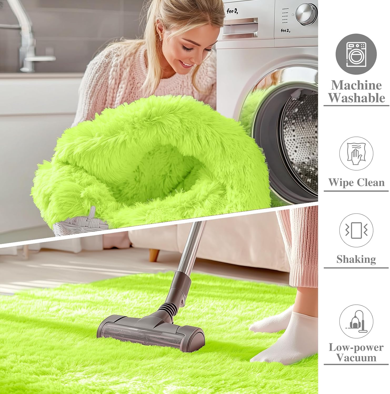 OLANLY Runner Rugs - Soft, Fluffy, Machine Washable 2x8 for Hallway & Bedroom | Lime Green Home Decor