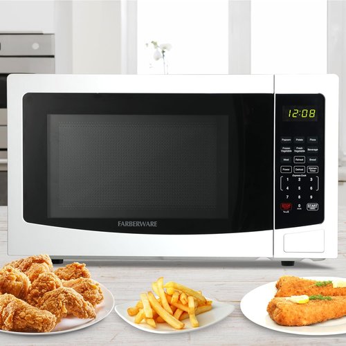 Farberware 1.1 Cu. Ft. Microwave Oven - 1000 Watts, Auto Cook, Easy Clean & Child Safety Lock | White