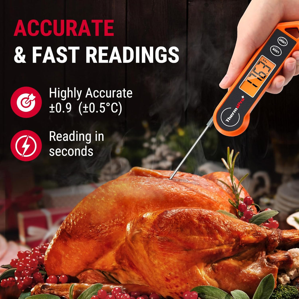 ThermoPro TP19H Digital Meat Thermometer - Ambidextrous Backlit Display for Perfect Cooking | Rechargeable Salt and Pepper Grinder Set