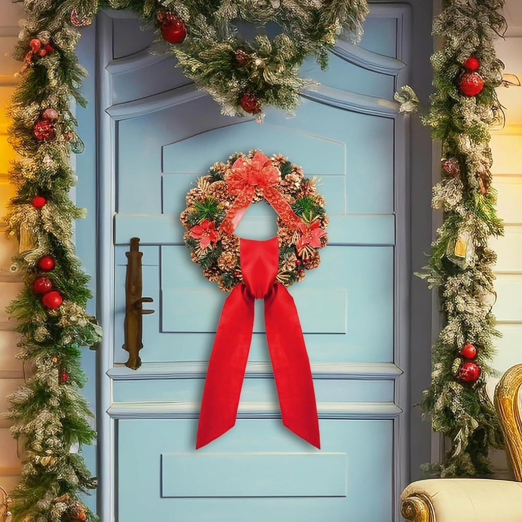 RunNico Front Door Wreath Blank Sash - Red 3.3" W x 52.8" L for Christmas & Halloween Decor
