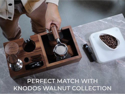 KNODOS 54mm Espresso Tamper For Breville Machines Calibrated Tamper Tool Espresso Walnut, Auto-Leveling and 30lb Spring Loaded Design Coffee Tamper With Stainless Steel 53.35mm Ripple Base