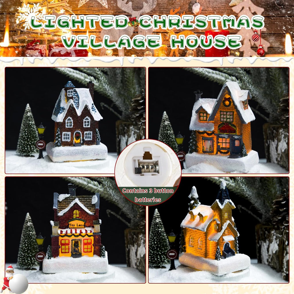 Regine Switzerland Christmas Village Set - LED Light-Up Resin Houses for Festive Indoor Decor | Holiday Scene Collection