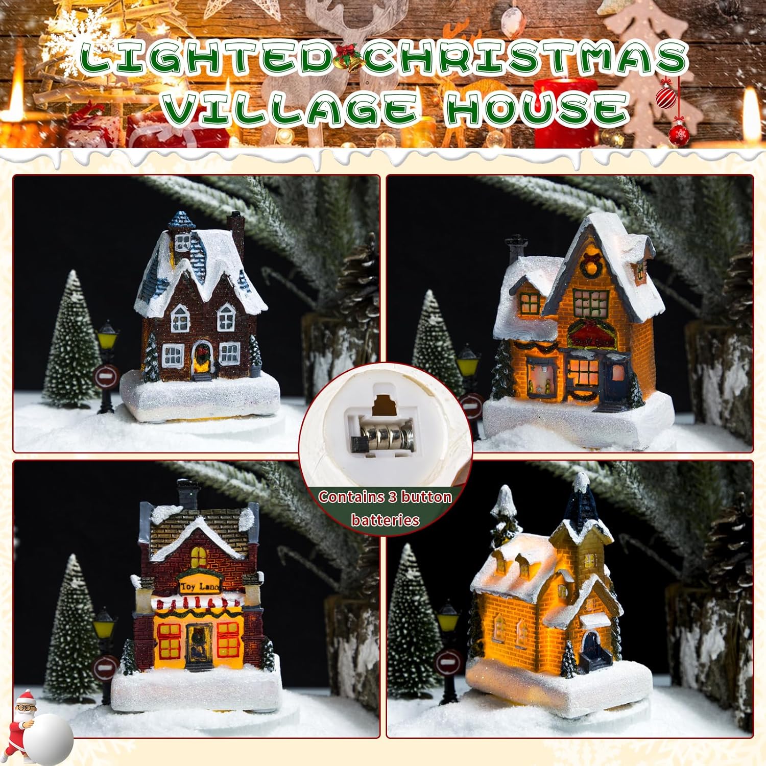 Regine Switzerland Christmas Village Set - LED Light-Up Resin Houses for Festive Indoor Decor | Holiday Scene Collection