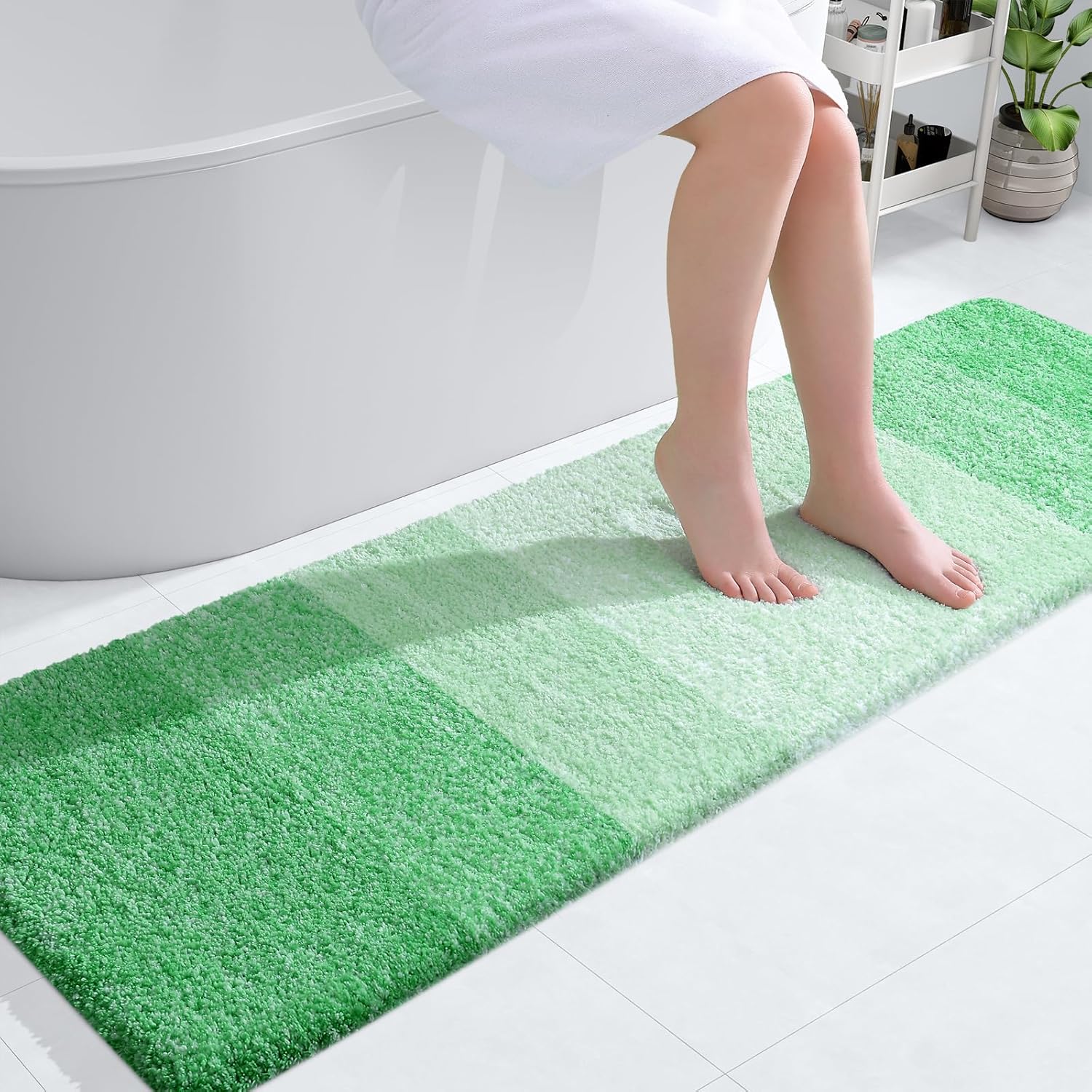 OLANLY Bathroom Runner Rug - Extra Soft Microfiber Mat | Quick Dry, Washable, 59x17 Inches, Green