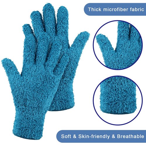 Bencailor 4 Pairs Microfiber Dusting Gloves Washable Reusable Cleaning Gloves Mittens for Plants House Cleaning Car Blinds(Purple, Blue, Rose Red, Black,M)