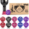 Farielyn-X 10 Funny Wine Bottle Stoppers and Gift Box, Cute Silicone Reusable Caps Bottle Sealers with a Funny Saying for Wine Beverage and Beer Bottles(Five Colors)