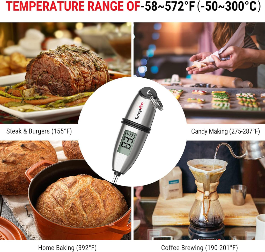 TempPro Digital Food Thermometer - Super Long Probe for Cooking, Baking, and BBQ | Ideal for Meat, Bread, and Candy