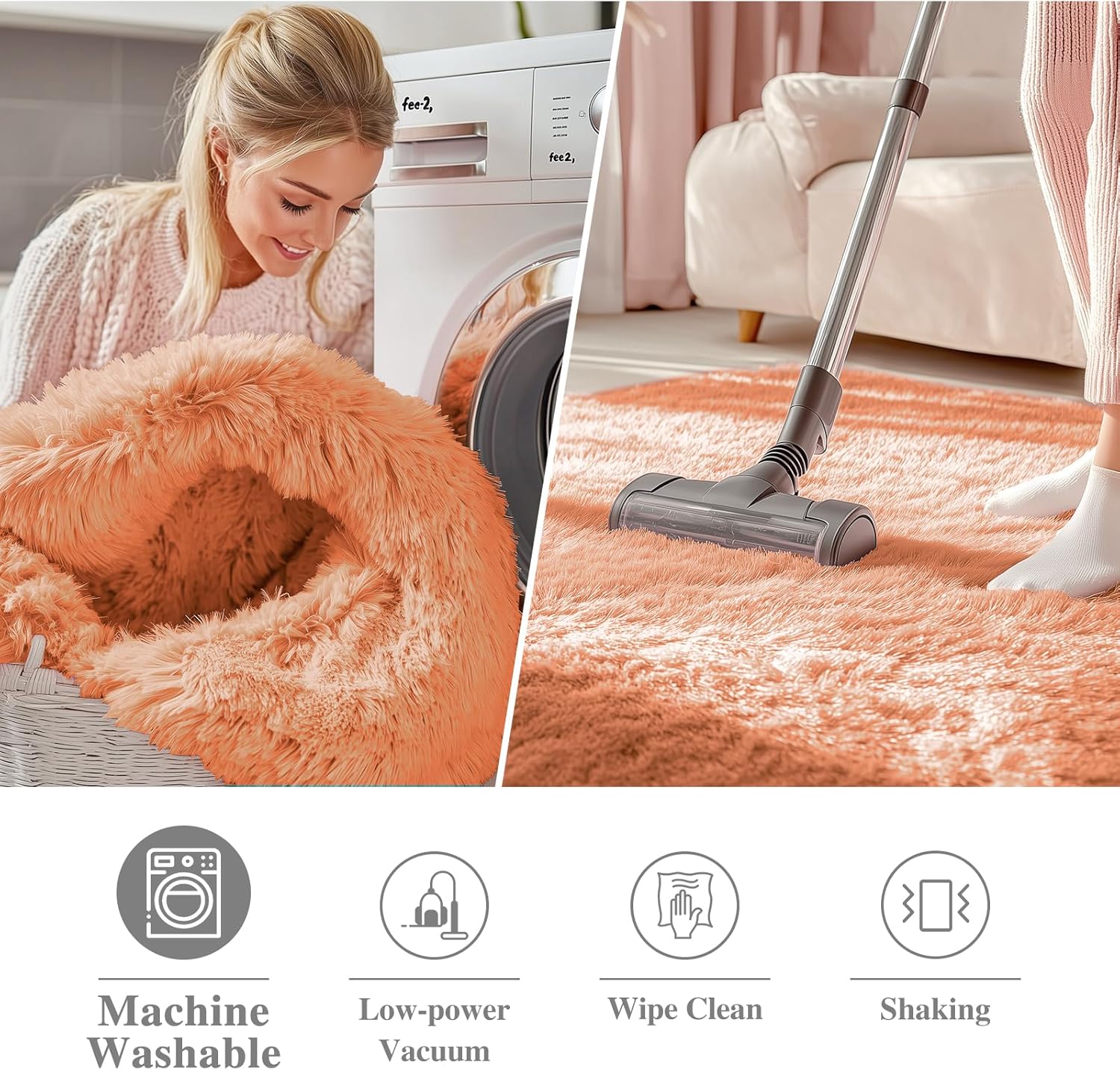 OLANLY Round Area Rug - Soft Muted Orange Shaggy Carpet, 2 ft Circle for Bedroom & Living Room Decor