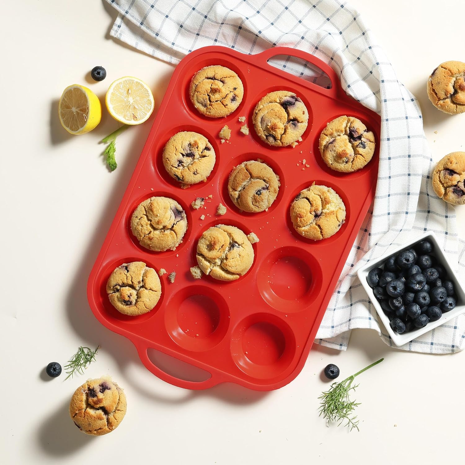 Skiennix Silicone Muffin Pan Set - 12 Cups with Metal Reinforced Frame | Oven & Dishwasher Safe
