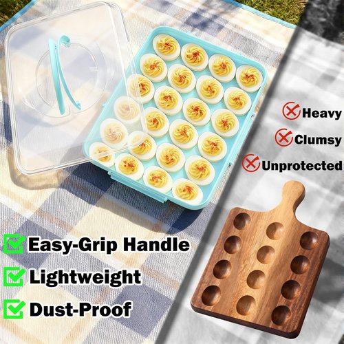 Deviled Egg Containers by [Brand Name] - 24 Count Reusable Storage Tray with Lid & Handle | Perfect for Parties & Holidays