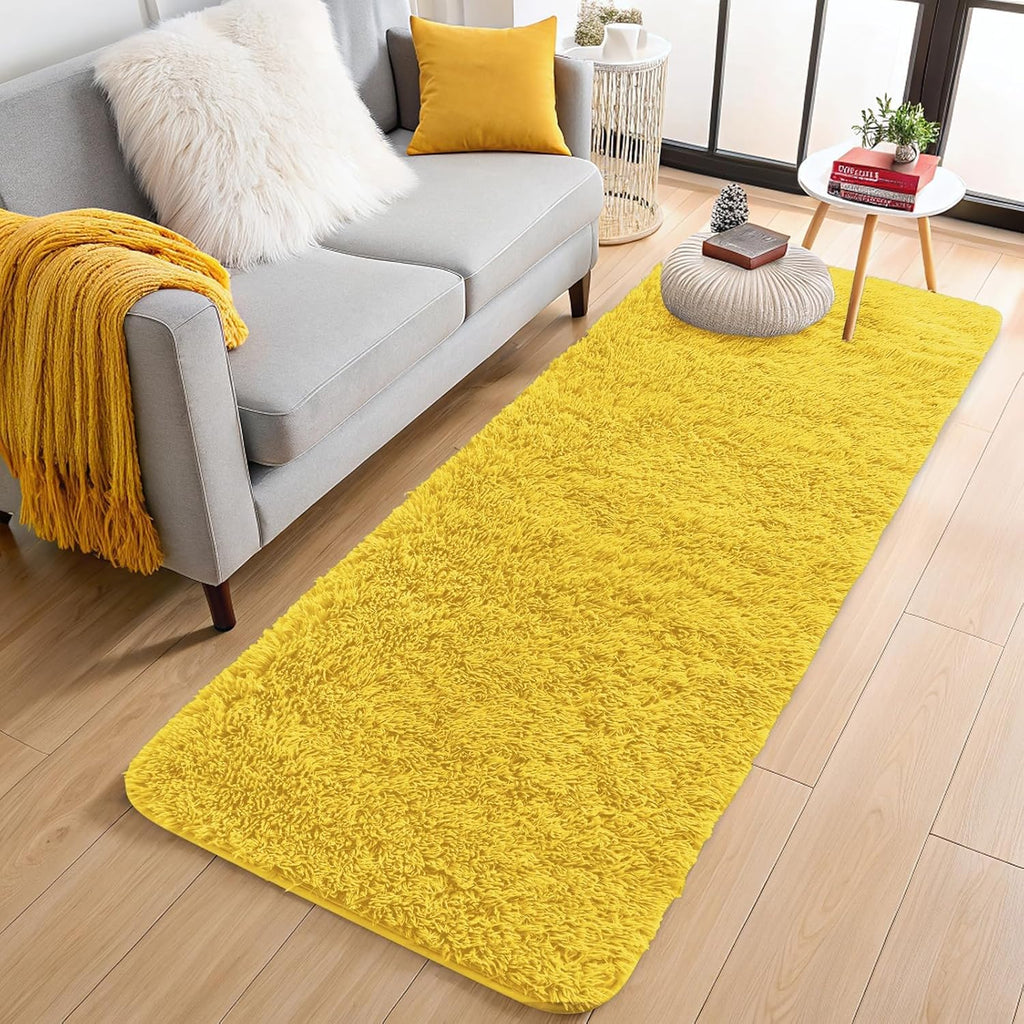 OLANLY Runner Rugs - Soft, Machine Washable Shaggy Carpet for Hallways & Bedrooms | Yellow 2x4 ft