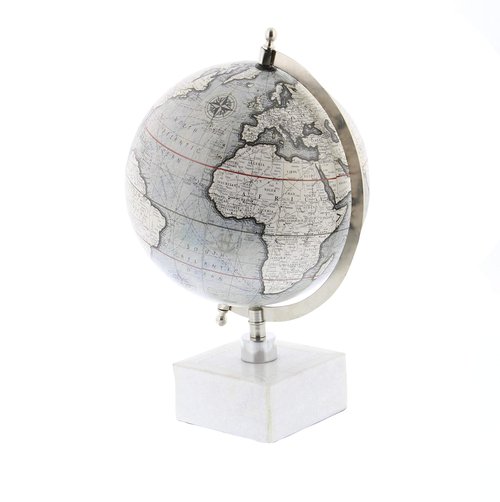Deco 79 Marble Globe, 9" x 8" x 14", White