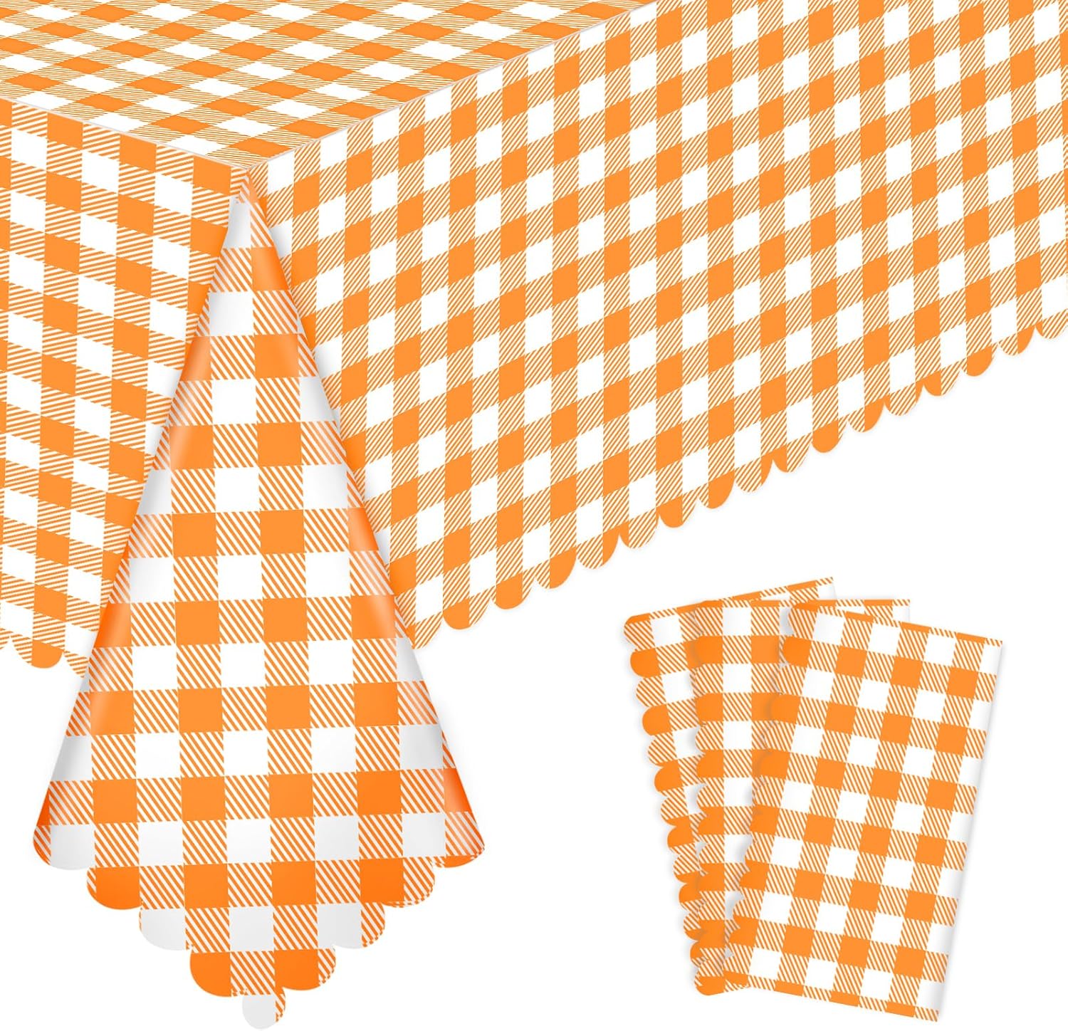 Skiennix Orange Gingham Tablecloth - 54" x 108" Waterproof Disposable Checkered Cover for Parties & Events