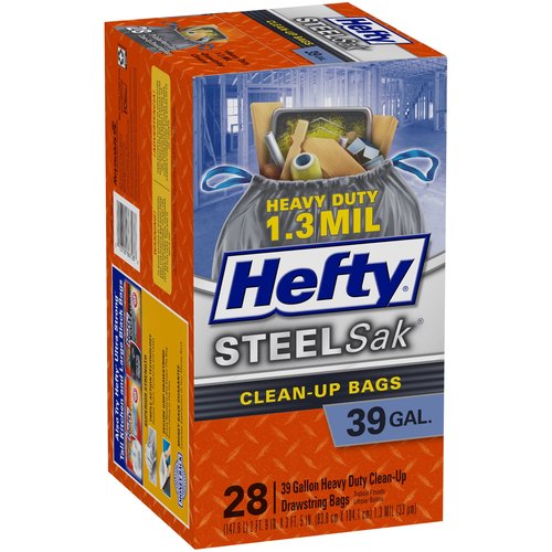 Hefty SteelSak Heavy Duty Large Clean-Up Trash Bags, 39 Gallon, 28 Count