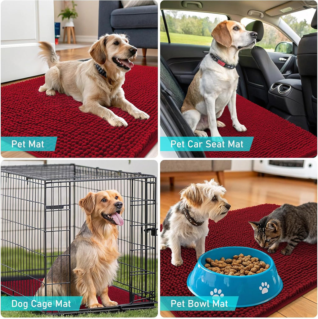 OLANLY Dog Door Mat - Absorbent Non-Slip Chenille Mat for Muddy Paws | 30x20 Inches, Quick Dry Red