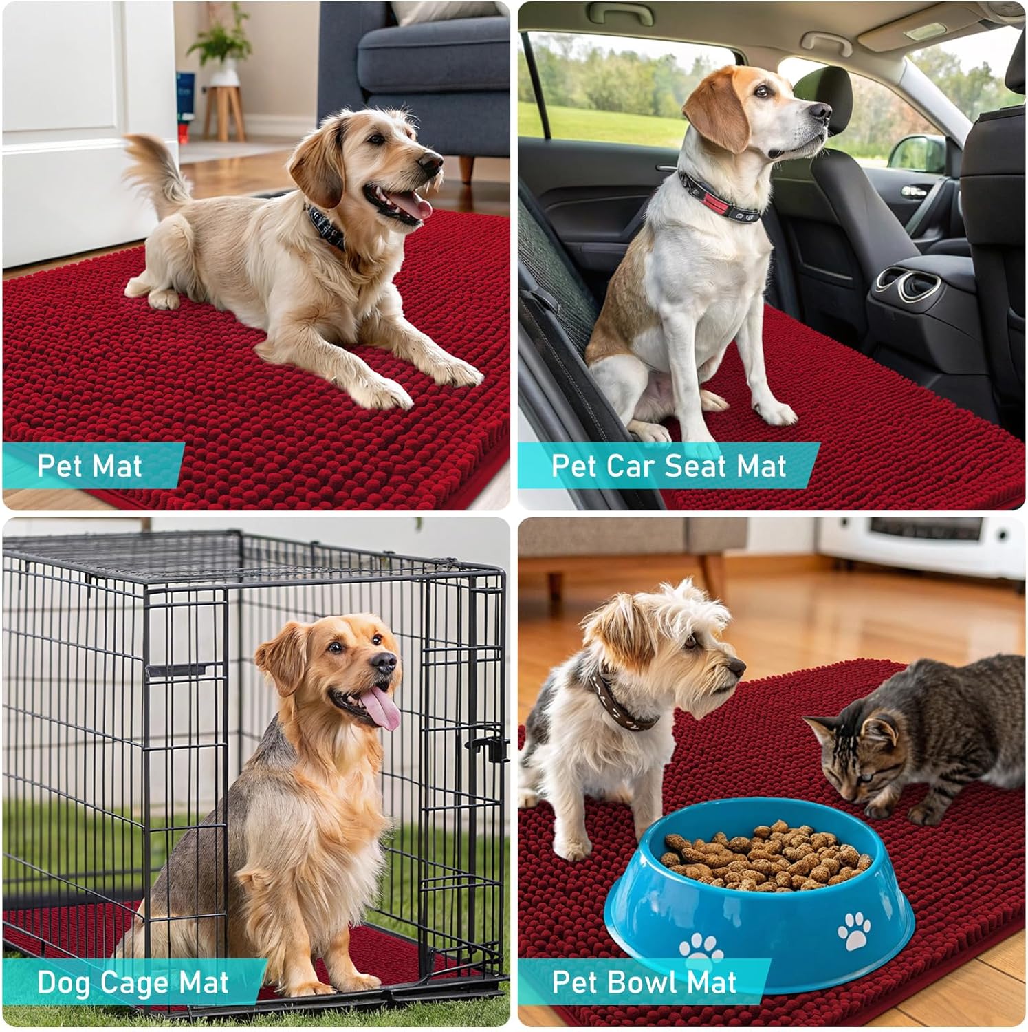 OLANLY Dog Door Mat - Absorbent Non-Slip Washable Chenille Mat for Muddy Paws | 40x24 Inches, Red