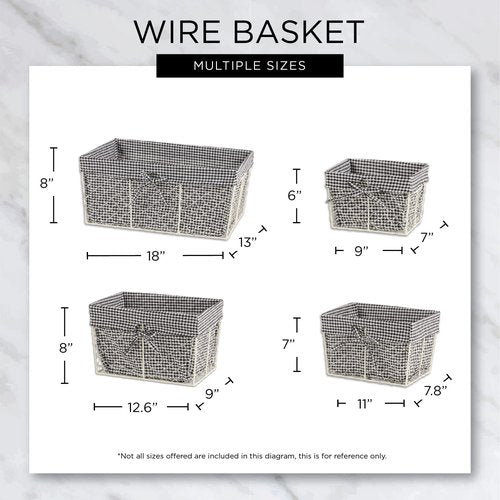 DII Farmhouse Chicken Wire Storage Baskets with Liner, Small, Vintage Black & White Check, 9x7x6", 3 Piece