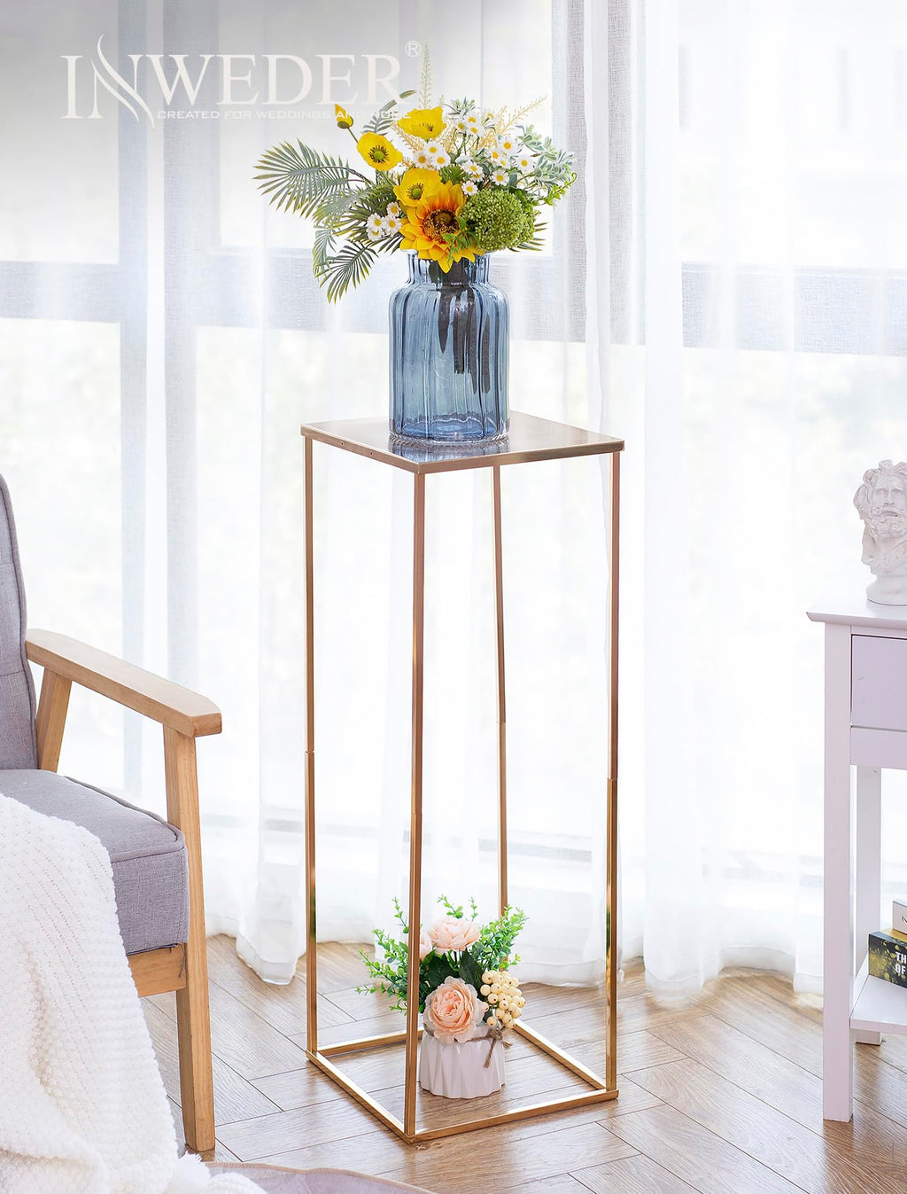 Inweder Gold Plant Stand Indoor: 31.5” Tall Pedestal Stand for Wedding Centerpieces Party Event Center Pieces Decoration for Table Home Decor 2 PCS