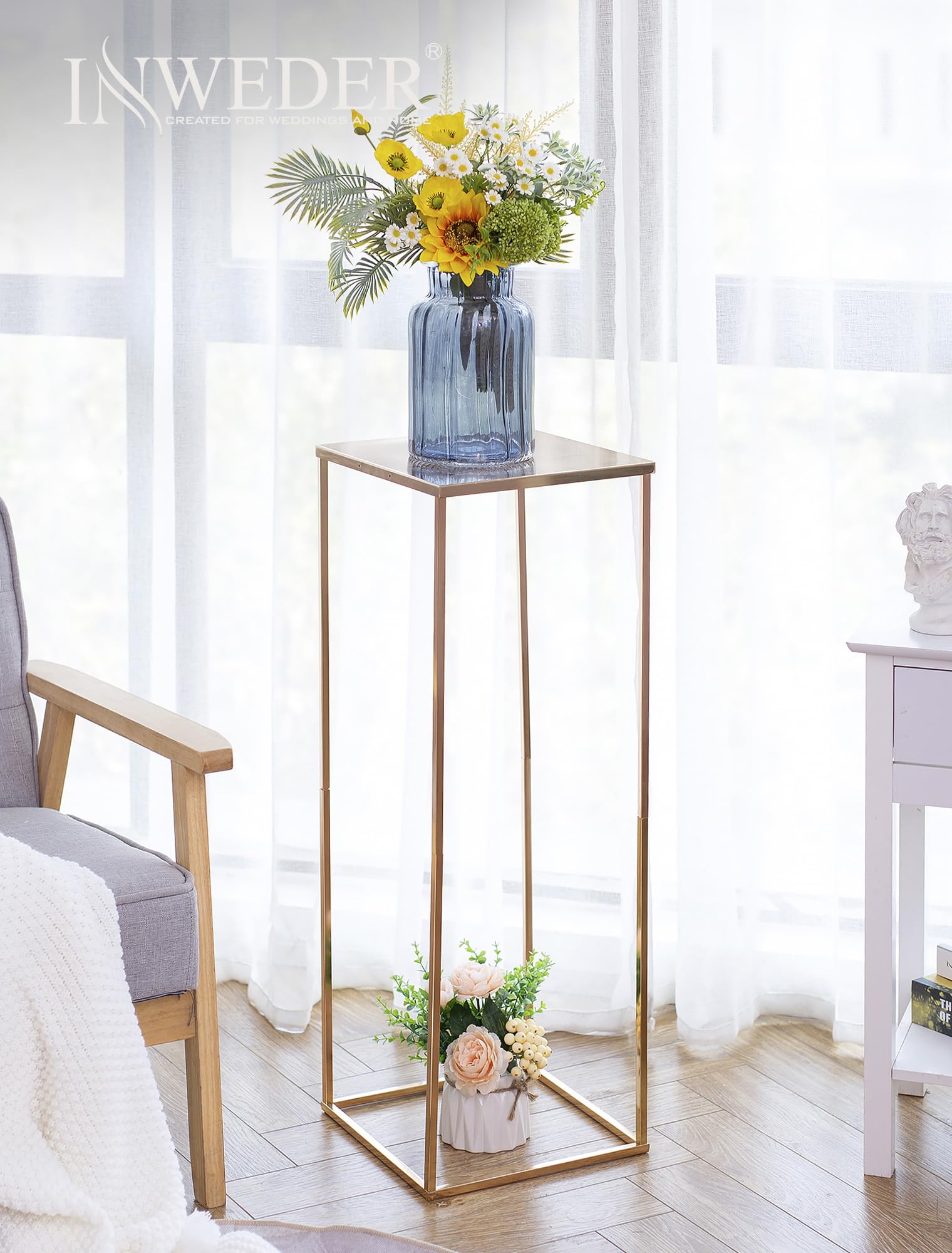 Inweder Gold Plant Stand Indoor: 31.5” Tall Pedestal Stand for Wedding Centerpieces Party Event Center Pieces Decoration for Table Home Decor 2 PCS
