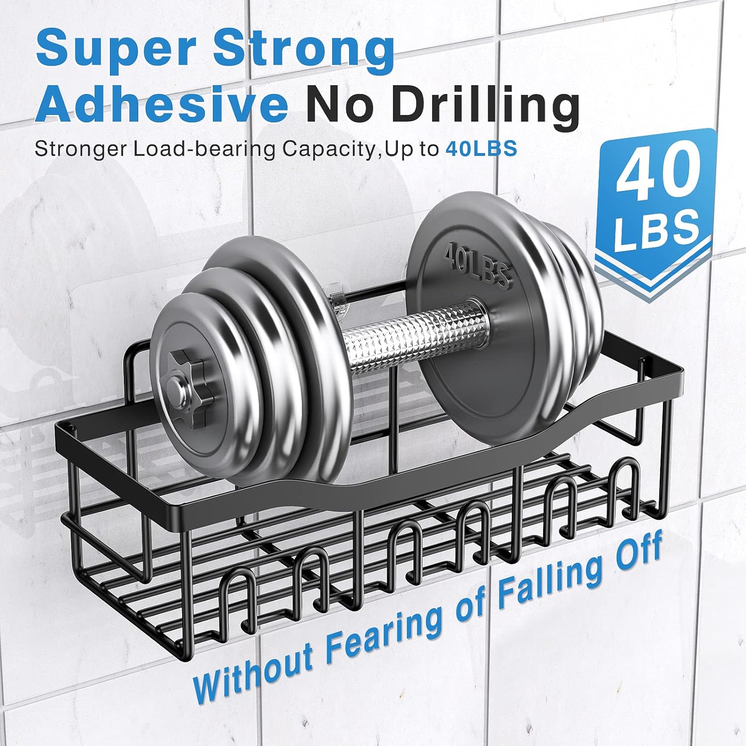 Skiennix Shower Caddy - Adhesive Bathroom Organizer with Large Capacity | Rustproof Stainless Steel, No Drilling