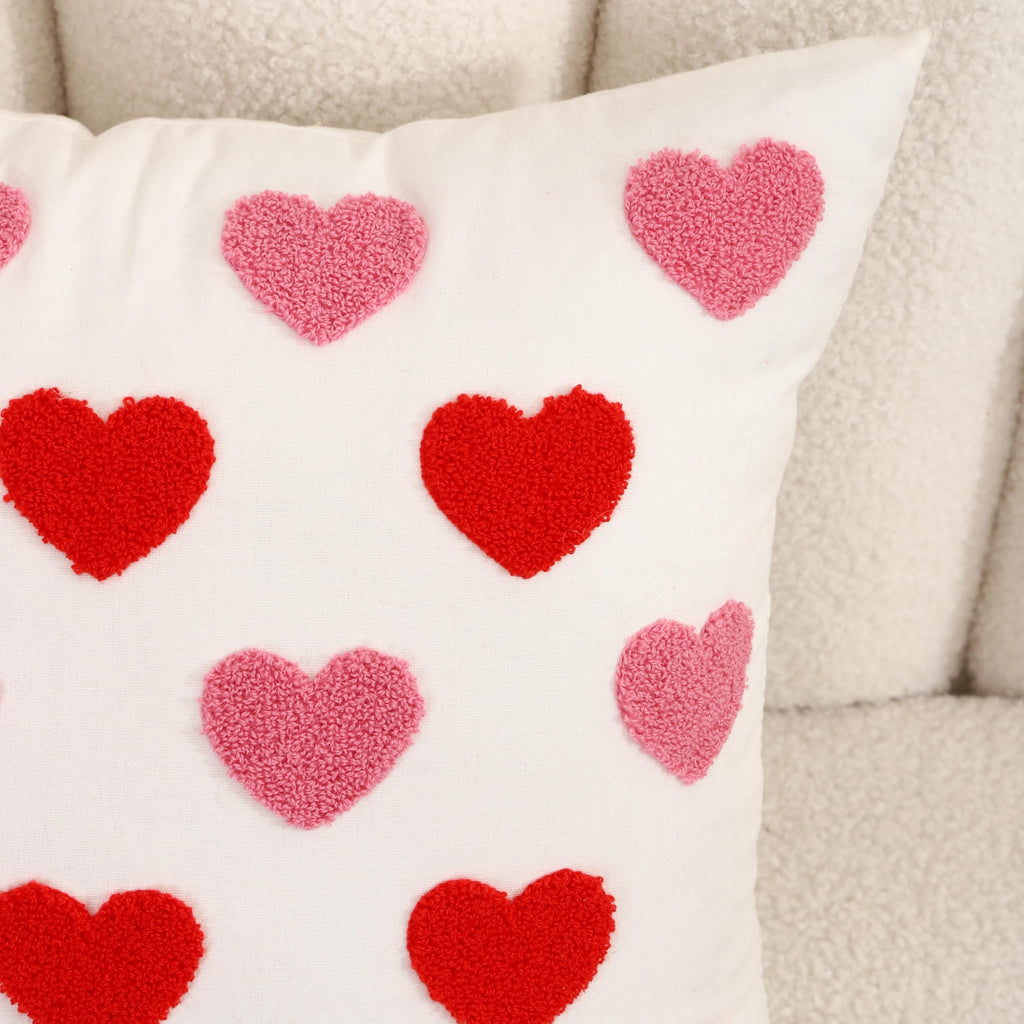 WOKANI Valentines Day Throw Pillow Covers 18x18 Set of 2 Heart Love Couples Decorations Embroidery Cushion Covers Home Decor for Couch Lover Girlfriend Sofa Bedroom, White Red Pink
