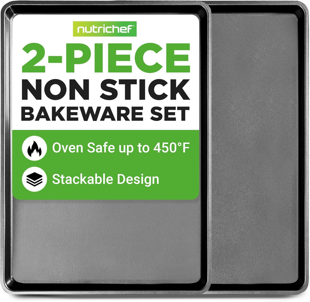 NutriChef XL Mega Cookie Sheet Baking Pans Set - 22" x 16" Nonstick Carbon Steel Bakeware, Black
