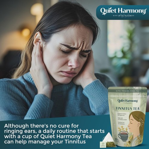 Quiet Harmony Tinnitus Tea – Herbal Support for Ringing Ears, Circulation & Calm | Ultra-Premium Caffeine-Free Tea with Ginkgo, Rooibos & Lemon Balm | 20 Pyramid Bags