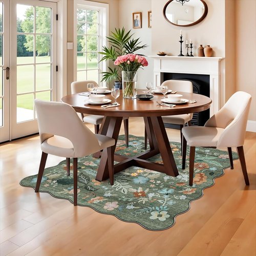 Floral Square Area Rug - Washable 5x5 Soft Carpet with Non-Slip Backing for Living Room & Bedroom