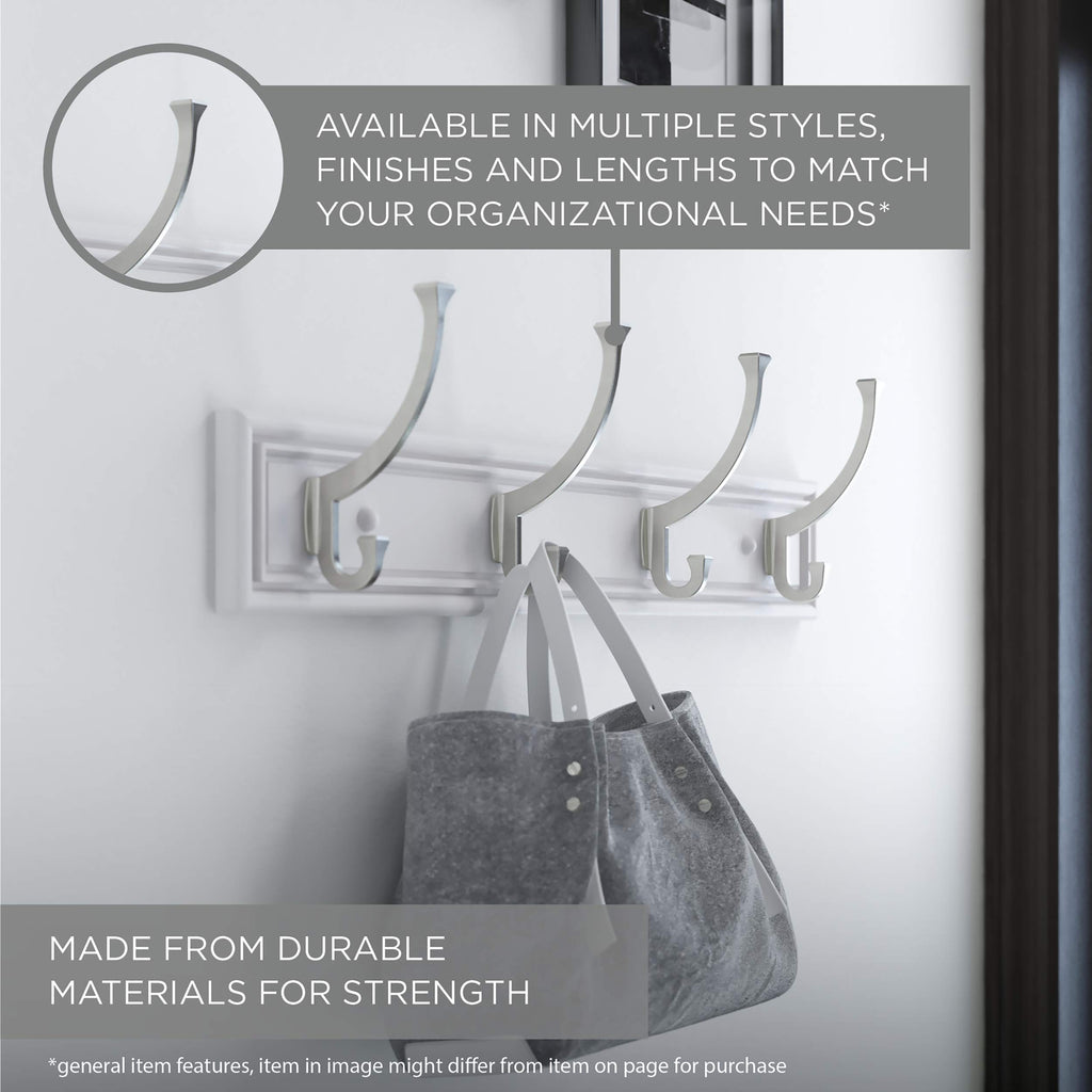 Franklin Brass Tri-Hook (1-Pack) 45" Coat Rack Wall Mount Pure White Hat Rack with 8 Hooks Hanging Hook Rail for Clothes, Towels, Purses, Bags, Kitchen, Entry, Closet Organization R33646K-PMN-R