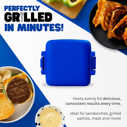 Toastie Maker, Microwave Grill, Sandwich Toaster, 3 Minute Grilled Cheese, Crispy, Panini Press, Dishwasher Safe, Office, Home, Travel & School Dorms (Blue)